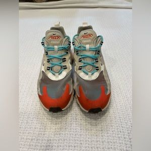 Nike Air Max 270 react, size 8 US women’s, turquoise, orange, and clear